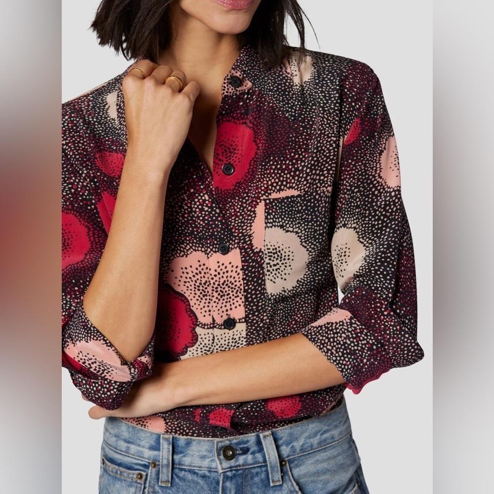 Equipment Floral Dot Print Blouse in Black, Red, Pink